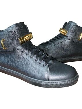 BUSCEMI black Leather High Top Sneakers Padlock Straps Gold Hardware Size 12